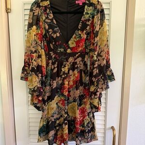 Betsey Johnson Floral Dress with Ruffle Sleeves